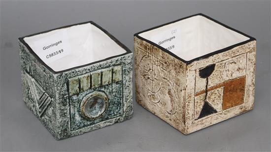 Two Troika cube vases, by Teo Bernatowitz, c.1974 and Ann Lewis, c.1971, height 8cm and 8.5cm